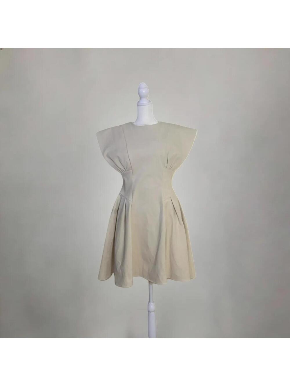 Ivory White A-Line Faux Velvet Mini Dress Size Medium